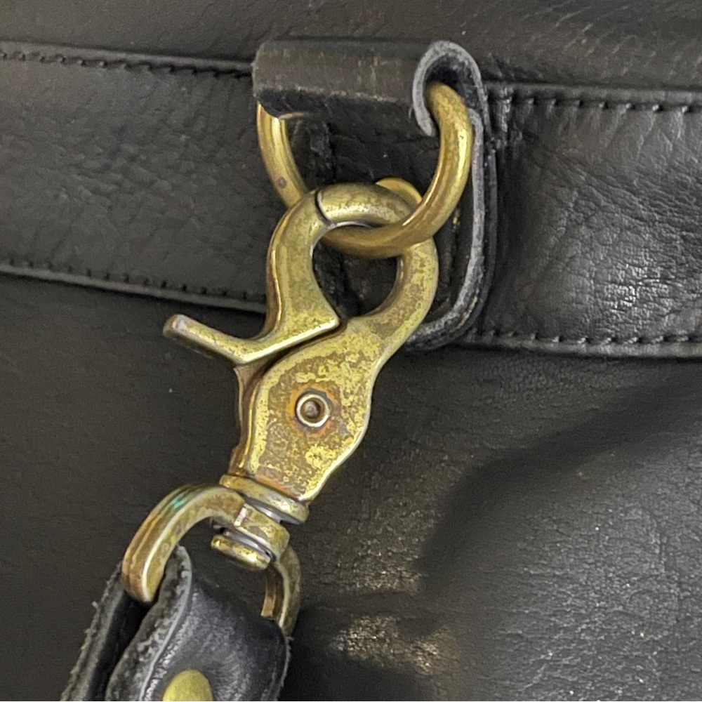 Vintage 90s Gap Black Leather Messenger Bag Brass Style Hardware Men’s Retro Y2K - Picture 14 of 16